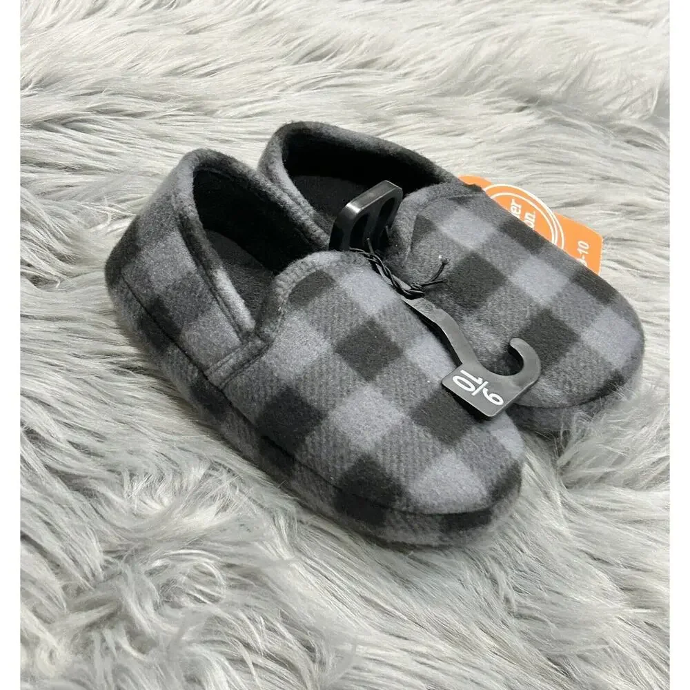 Plaid Boys‎ Slippers Size 9/10 Toddler Gray Black & Gray Wonder Nation